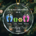 First Christmas As A Family Of Four Footprints - Personalized Glass Ornament