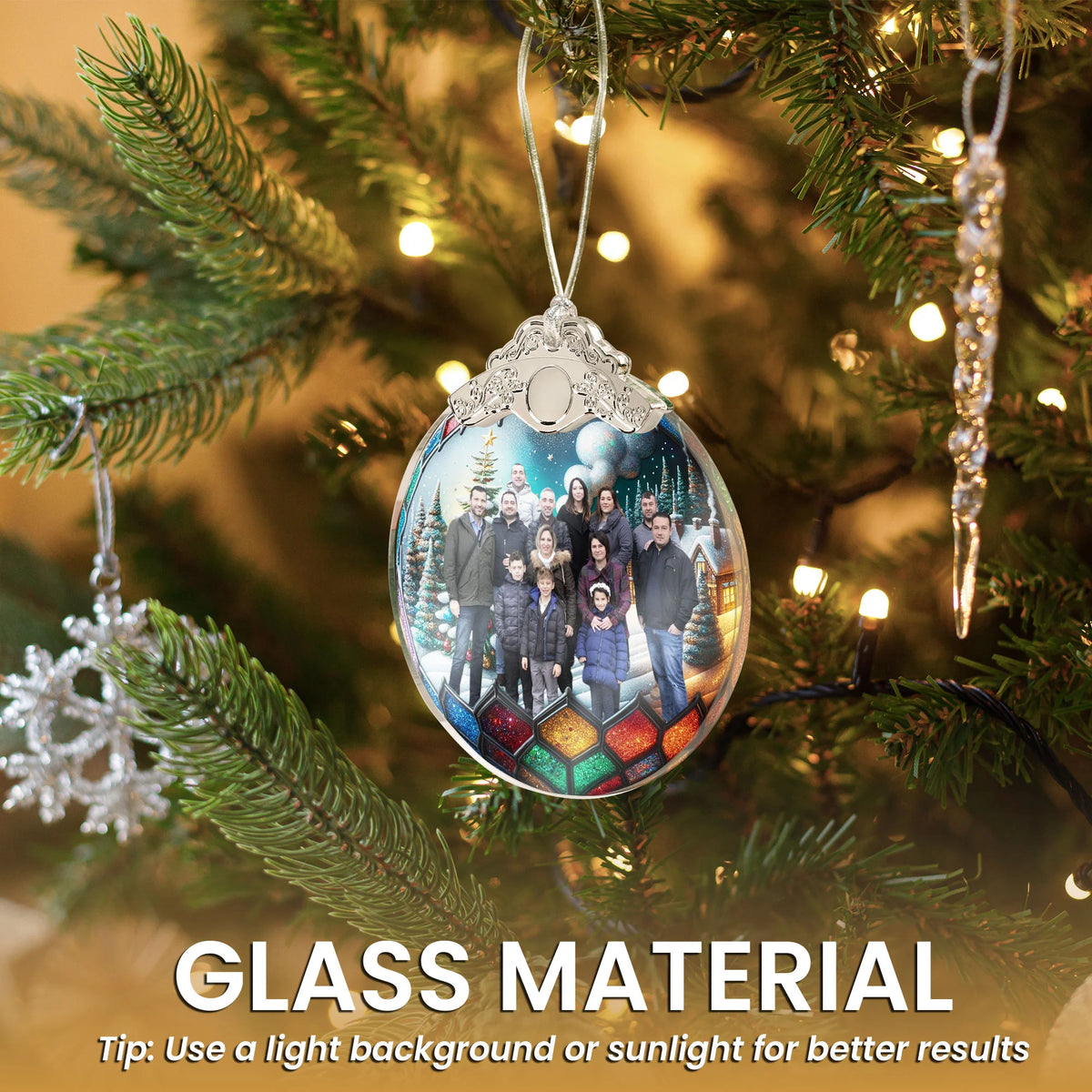 Custom Photo Christmas Globe Ball - Personalized Glass Photo Ornament With Silver Cap