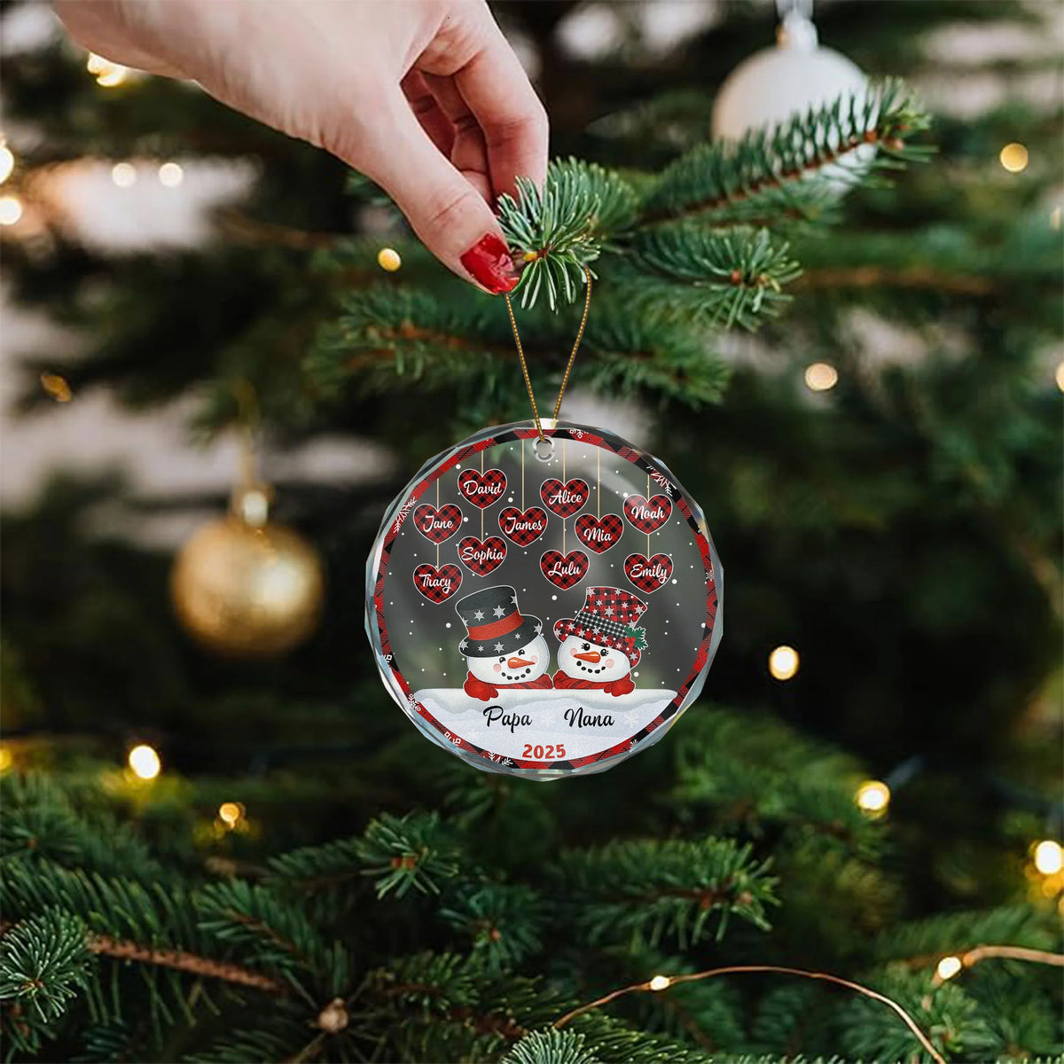 Papa Nana Snowman Christmas Grandparents - Personalized Glass Ornament