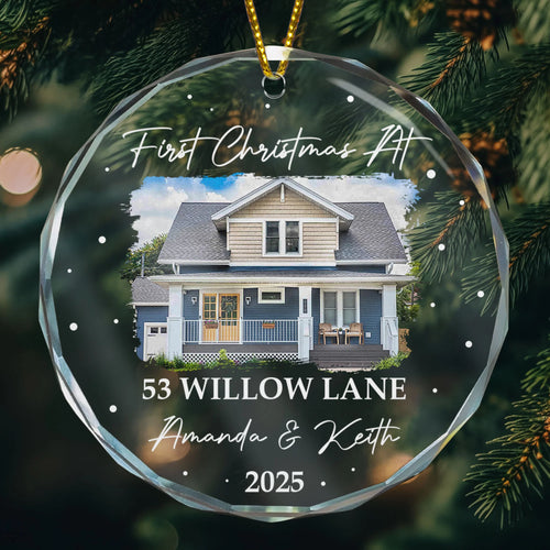 First Christmas At New Home - Personalized Glass Photo Ornament