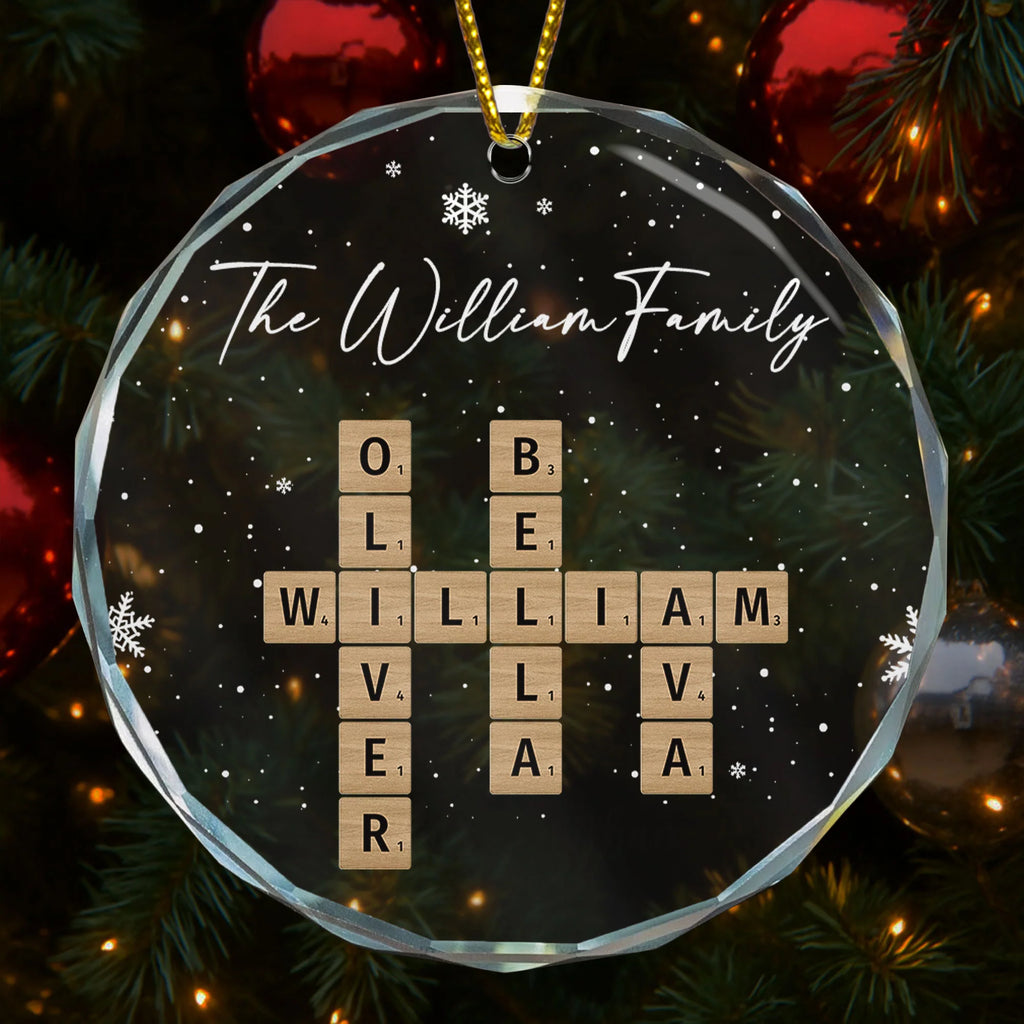 Family Scrabble Crossword - Personalized Glass Ornament