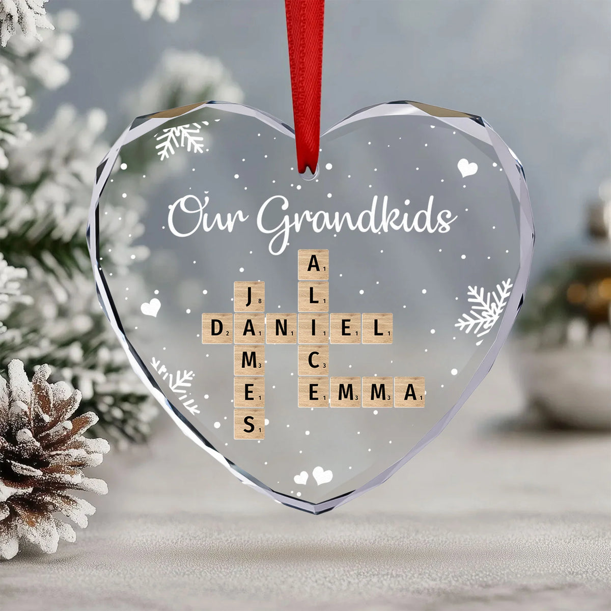 Our Grandkids Scrabble - Personalized Heart Glass Ornament