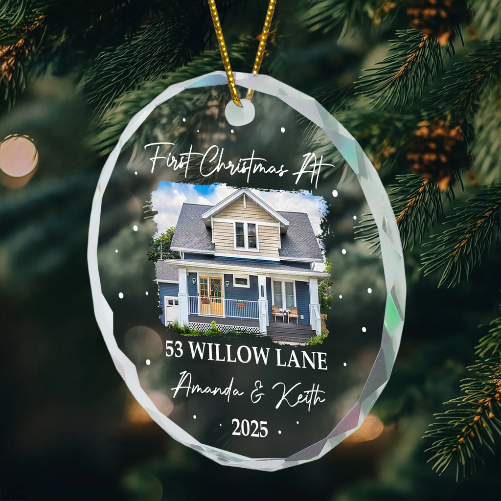 First Christmas At New Home - Personalized Glass Photo Ornament