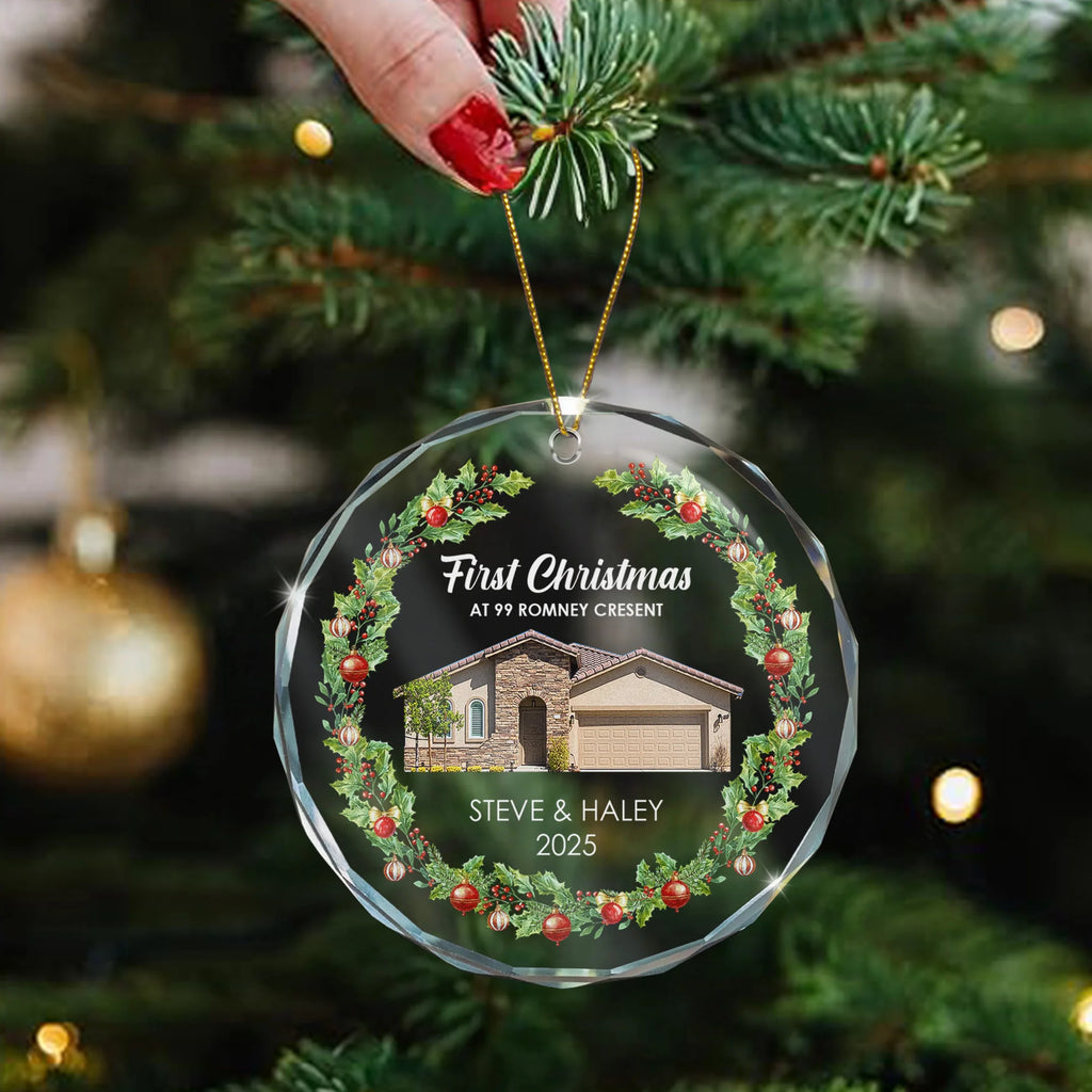 First Christmas At New House - Personalized Glass Photo Ornament