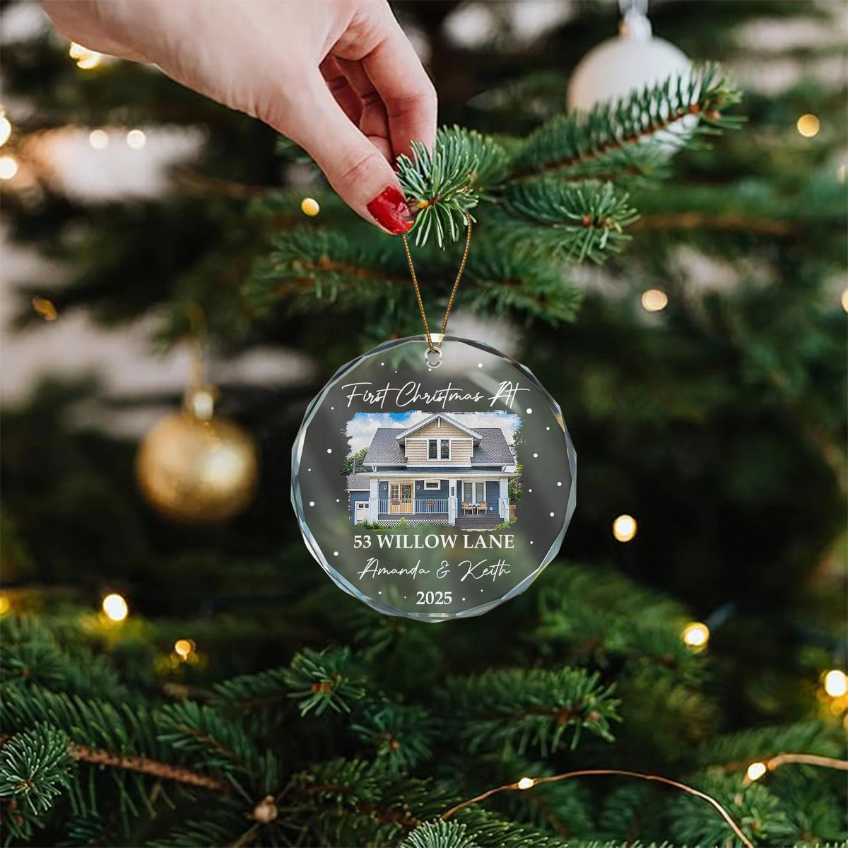 First Christmas At New Home - Personalized Glass Photo Ornament
