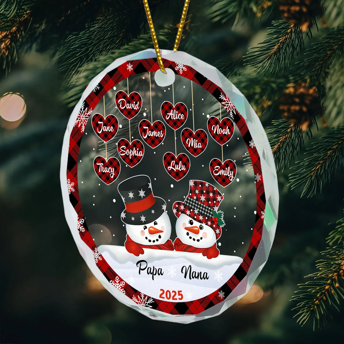Papa Nana Snowman Christmas Grandparents - Personalized Glass Ornament