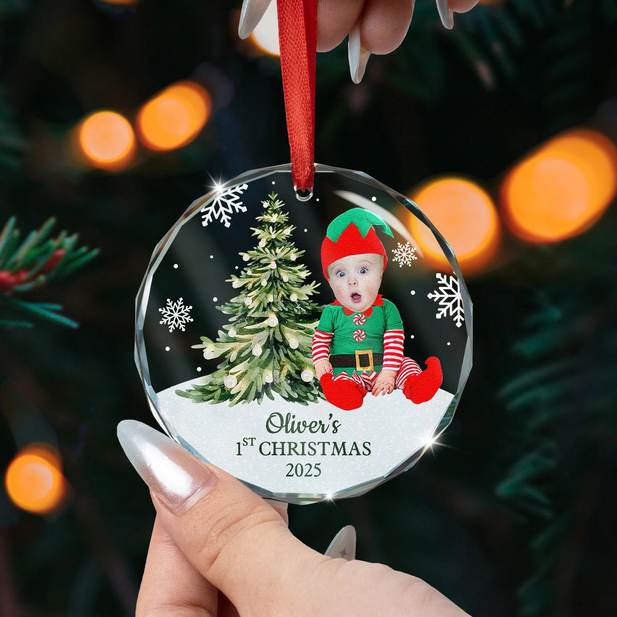 Baby's First Christmas - Personalized Glass Photo Ornament