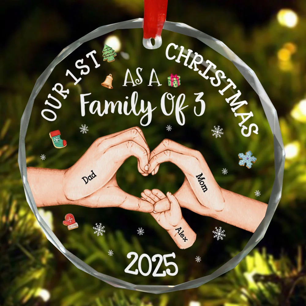 Our 1st Christmas As A Family Of 3 - Personalized Glass Ornament