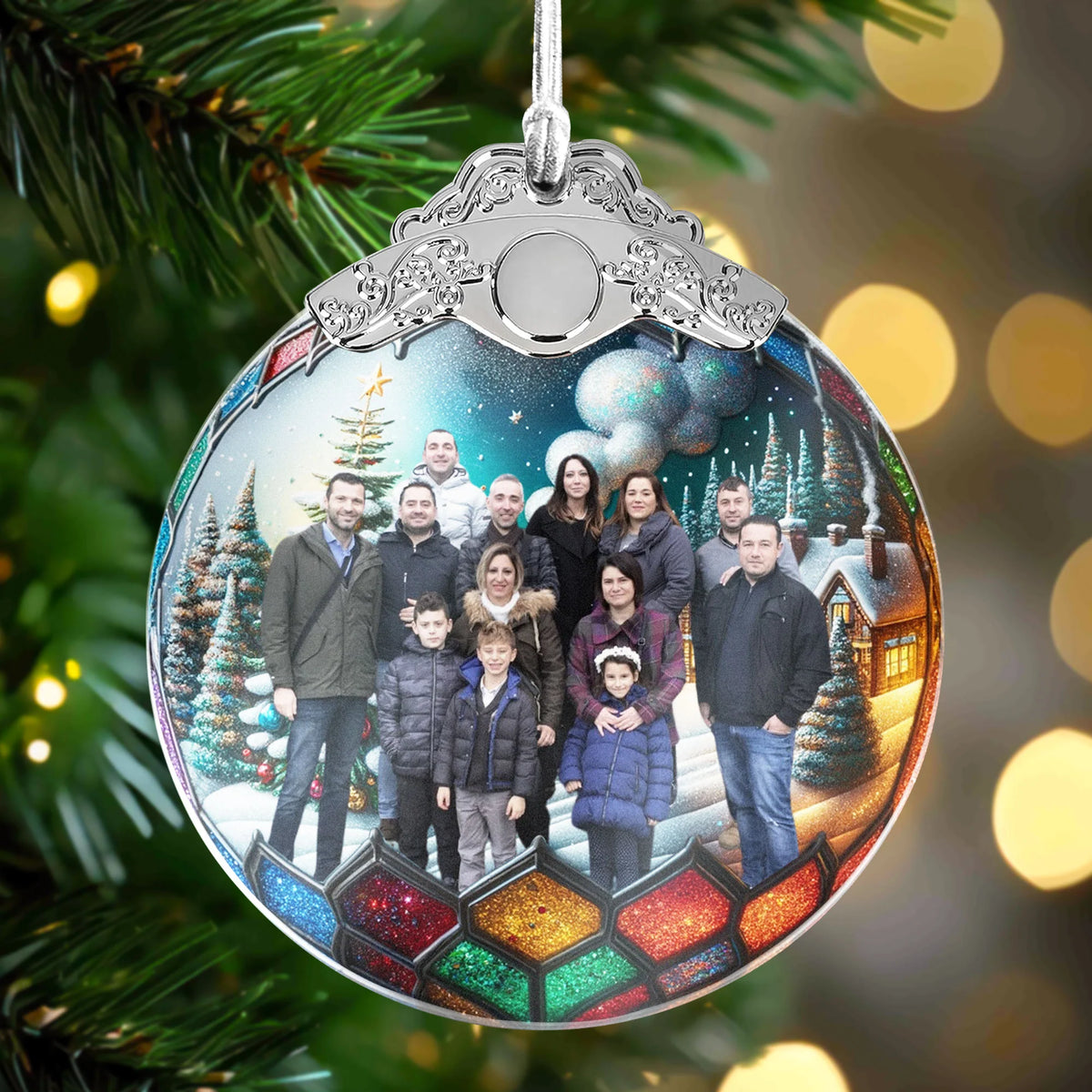 Custom Photo Christmas Globe Ball - Personalized Glass Photo Ornament With Silver Cap